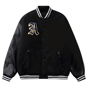 EDOOR WEARS <b>Men's</b> Black <b>White</b> Varsity <b>Jacket</b> Regular Fit Stand Collar Covered Button Closure Casual Outerwear Winter Windproof - Product Image 1