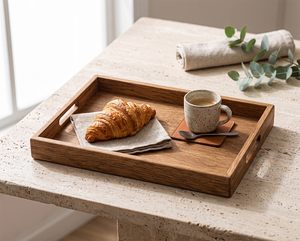 Plateau rectangulaire portable en bois, style classique, pour usage commercial et domestique, cuisine, salon, tasses à thé, barbecue, petit-déjeuner >501ml - Product Image 2