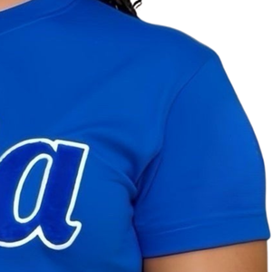 Camiseta Azul de Chenilla Zeta Phi Beta para Mujer, Camiseta Casual Bordada con Letras Griegas de la Hermandad Zeta - Product Image 3