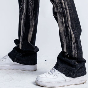 Men's <b>Bleach</b> Stone Wash Striped Straight Fit Denim Jeans Mid Waist Loose Fit Plus Size Casual Style 100% Cotton Woven Fabric - Product Image 6