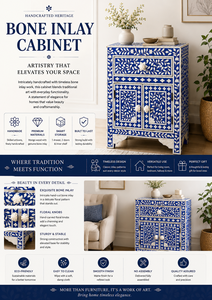Mesa Auxiliar Decorativa de Madera con Incrustaciones de Hueso Azul, Diseño Oriental, Forma Rectangular, con Cajones de Almacenamiento - Product Image 4