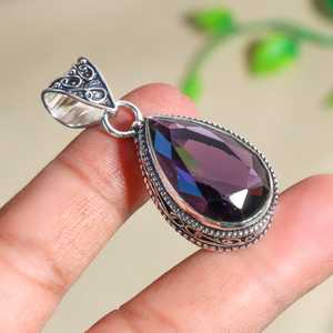 Pendentif en argent sterling 925 serti de pierres d'améthyste, bijoux vintage faits à la main, pierre naturelle de couleur violette, NIKHIL GEMS, tiers - Product Image 1
