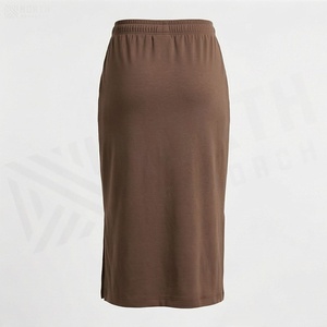 Jupe crayon à taille élastique pour femmes, longueur genou, couleur unie, design fendu, style minimaliste, à porter en toutes saisons - Product Image 2