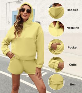 Conjunto de Sudadera con Capucha y Pantalones Cortos para Mujer, Impresión de Logotipo Personalizado, Ropa Urbana Sólida, 100% Algodón, Ropa Casual de Secado Rápido y Transpirable para Verano - Product Image 3
