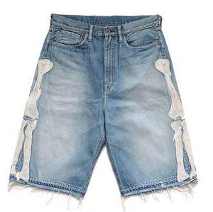 Shorts en jean vintage streetwear en gros, avec broderie de logo personnalisé, patch appliqué, délavés, décontractés, pour hommes - Product Image 2