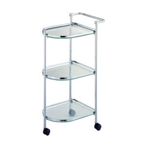 Chariot de rangement à trois niveaux en métal et en verre avec conception à 3 roues, support de collation mobile sur pied pour la cuisine, la chambre à coucher, usage quotidien à la maison - Product Image 1