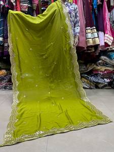 Burgundy Crinkled Silk Dupatta with Gold Border Elegant Traditional Indian Pakistani Women <b>Wedding</b> Party Diwali Wear - Product Image 3