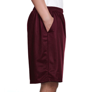 Shorts de sport pour homme en maille bordeaux, taille élastique, respirants, décontractés, longueur Bermuda, couleur unie - Product Image 4