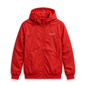 Veste coupe-vent à capuche pour homme, couleur personnalisée, fermeture éclair décontractée, couleur unie, polyester, vêtements d'automne - Product Image 1