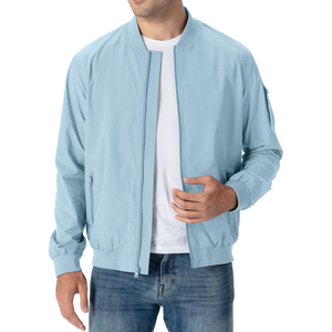 Chaqueta Bomber Azul Claro Personalizada para Hombre, Cierre Completo, Cuello Acanalado, Estilo Casual Minimalista, Ropa de Calle, Moderna y Elegante para Uso Diario - Product Image 3