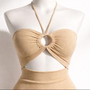 Robe longue d'été OEM pour femme enceinte, sans bretelles, en maille côtelée Spandex/Coton 180g, coupe fourreau épaules dénudées, fente haute, sexy et ajustée - Product Image 5