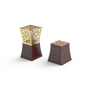 Mubkhar arabe moderne en bois avec couvercle métallique, brûleur d'encens Oud Bakhoor, coffret cadeau pour le Ramadan, décoration, ensemble Mubkhar en bois - Product Image 1