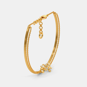 Bracelet de luxe pour femme en or 14 carats avec accent de chaîne en diamant floral - Product Image 2