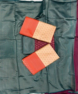 Sari tradicional indio de seda naranja con estampado floral beige, estilo Banarasi, largo hasta el suelo, para bodas, ajuste regular para mujer. - Product Image 5