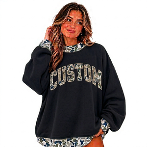 Pull ample à col montant en molleton brossé imprimé pour femme, mélange de coton, chaud et confortable, style streetwear saisonnier - Product Image 1