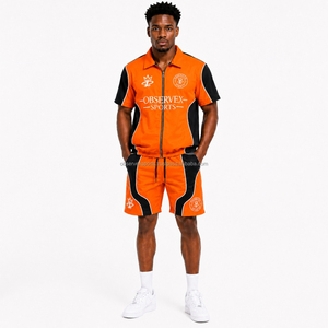 Windbreaker Set Men Polyester Nylon Tracksuits Custom 3m Reflective Stripe Windbreaker <b>Zip</b> Jacket Short Set Track Jogger - Product Image 1