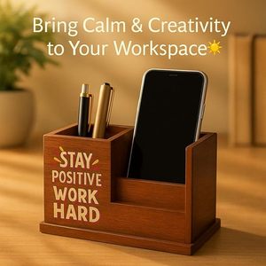 Soporte de Escritorio para Teléfono Móvil y Organizador de Escritorio Hecho a Mano en Madera con Porta Tarjetas, Soporte Premium para Bolígrafos y Lápices para Oficina, Hogar y Mesa de Estudio - Product Image 2