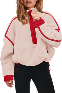 <b>Women</b> Oversized <b>Quarter</b> <b>Zip</b> Breathable Quick Dry Vintage Sweatshirt Loose Fit Long Sleeve Pullover Adjustable Hem Crew Neck 100% - Product Image 2