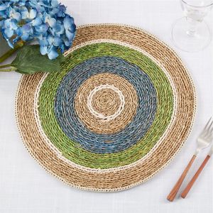 Natural Seagrass Woven Placemat Round Braided <b>Table</b> Mat Colorful Pattern Charger Plate <b>for</b> Restaurant Hotel Dining <b>Table</b> <b>Home</b> - Product Image 1
