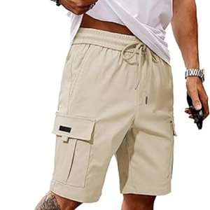 Shorts Cargo Jogger Homme en Toile 100% Coton Respirante et Imperméable, Taille Mi-Haute avec Cordon de Serrage, Multi-Poches - Product Image 1