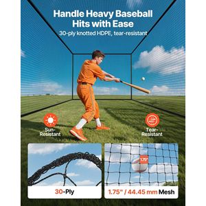 Cage de frappe de baseball portable autoportante 41,7 x 12,8 x 10,1 pieds en HDPE noué 30 plis, équipement d'entraînement automobile - Product Image 3