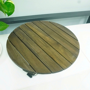 Support de plante rond en bois d'acacia de 40 cm avec 4 roulettes verrouillables à 360 degrés, robuste, capacité de 150 kg, pour intérieur et extérieur - Product Image 2
