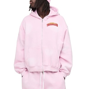 Yourbrand <b>Pink</b> Oversized Pullover <b>Hoodie</b> Fleece Casual <b>Men</b> Autumn Wear Front Logo Print Regular Fit 100% Cotton Breathable - Product Image 1