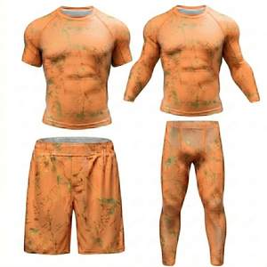 MMA Short Sleeve Rash Guard with Shorts and Full Sleeve Rash Guard with Leggings Breathable Quick Dry Compression Training Set - Product Image 4
