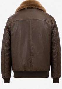 Veste en cuir marron de haute qualité pour homme, style automne, fausse fourrure - Product Image 6