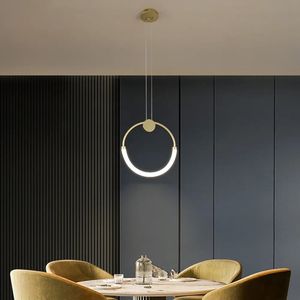 Lampadario moderno minimalista a cerchio singolo oro da cucina con luce a sospensione - Product Image 2