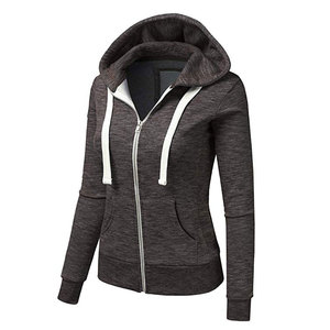 Sudadera con Capucha para Mujer, Color Sólido, Mezcla de Algodón, Manga Larga, Cierre Frontal con Cremallera, Transpirable, Tejido de Punto, Ropa de Otoño - Product Image 1