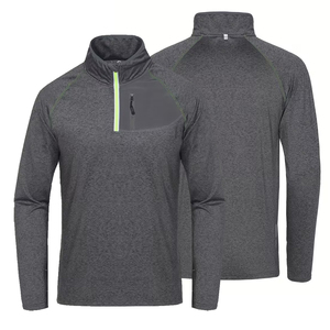 Custom Quick Dry Gym 1/4 Quarter Zip Fitness T-Shirts Gray Color Sportswear Long Sleeves Quarter Zip <b>Pullover</b> <b>Men</b> T-Shirt - Product Image 3
