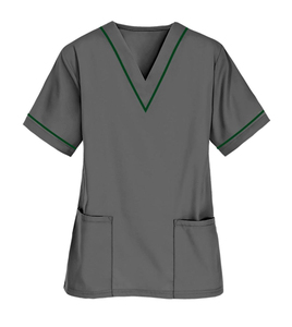 Unisex High Quality Needle Detection Seamless Fusing Scrub Top Short Sleeve Hospital Uniform Front Pocket Design Woven Polyester - Product Image 3