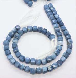 AAA Natural Blue Opal Faceted Cube Beads 8-8.5 MM Blue Opal Box <b>Gemstone</b> Beads 8 Inch Blue Opal 3D Cube Shape Stone Beads Bulk - Product Image 3