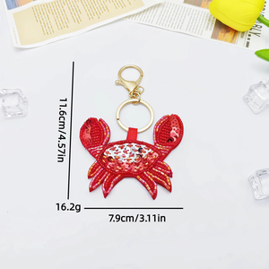 Luxury Handmade Beaded <b>Keychain</b> for Women Embroidered Flower Patch Key Ring Shiny Sequin Crab Lemon Car Bag Pendant Charm - Product Image 3