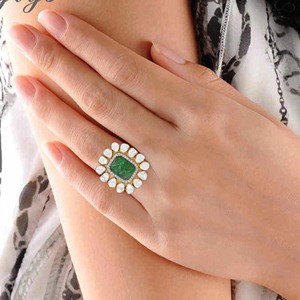 Floral Deluxe Polki and Diamond <b>Ring</b> The Golden Dominion of Sparkling Grandeur An 18K Yellow Gold Band <b>Crowned</b> with a Brilliant - Product Image 2