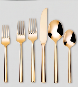 Juego de cubiertos dorados con acabado de alto brillo, diseño elegante para vajilla de boda, cubiertos metálicos resistentes al óxido. - Product Image 1