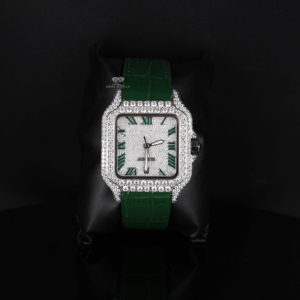 นาฬิกาข้อมือผู้ชายแบบอัตโนมัติ สายสีเขียว ตัวเรือนสแตนเลสสตีล หน้าปัดทรงสี่เหลี่ยมแบบโรมัน ประดับเพชรโมอิสซาไนต์เต็มหน้าปัด - Product Image 1