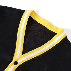 Cárdigan Negro con Ribete Amarillo y Blanco, Suéter Unisex de Algodón y Felpa, Cuello Redondo, Estilo Preppy, Ropa Universitaria - Product Image 6