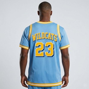 Wholesale Custom Men's Retro Short Sleeve Basketball Jersey <b>Light</b> Blue Breathable Mesh V-<b>Neck</b> Throwback Team Uniform Blank - Product Image 2