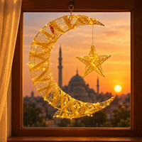 Lumière suspendue en forme de croissant de lune en ruban doré à piles avec étoile et LED blanc chaud pour la décoration murale du Ramadan