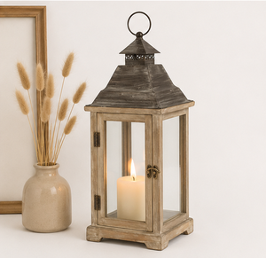 Lanterne en bois grande taille avec dessus en métal, style vintage, pour décoration de ferme, porte-bougie décoratif pour jardin extérieur, à prix réduit - Product Image 4