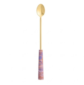 Cuillère à cocktail moderne en or avec manche marbré violet, outil de mélange réutilisable pour cocktails - Product Image 1