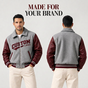 Chaqueta Varsity de Invierno Personalizada a la Moda, Cuerpo de Lana, Mangas de Cuero, Bordado Chenille en la Parte Delantera, Ropa Urbana Premium - Product Image 5