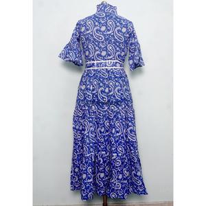 Vestido Maxi de Algodón Hecho a Mano, Transpirable, Casual, Vintage, para Uso Diario, de Corte Holgado, con Estampado Floral en Bloques, Cuello Redondo y Manga Larga, Cintura Natural - Product Image 6