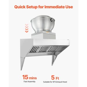 Ventilatore di scarico commerciale ad alta portata (CFM) per cucine professionali e food truck, 0.33HP 250W, con cappa a trazione diretta - Product Image 5
