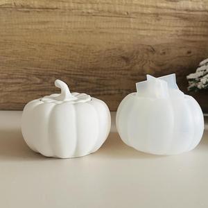 Halloween Pumpkin Storage Box Autumn Harvest With Cover Candle Cup Jar Candle Mold Gypsum Resin Candle <b>Silicone</b> Mold - Product Image 2