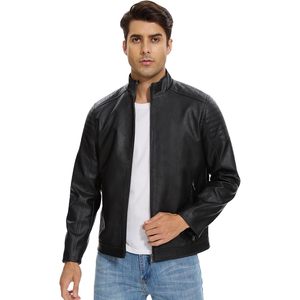 Veste en simili cuir pour homme, coupe ajustée vintage légère, noire, veste bomber de moto, veste de course automobile décontractée - Product Image 6