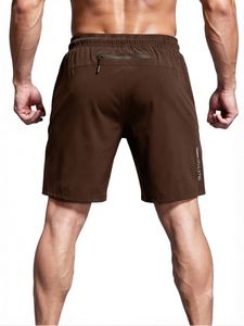 <b>Brown</b> Shorts Zipper Pockets Dark Green Gym Workout Running Quick Dry Breathable Elastic Waist Fitness Training Activewear - Product Image 2