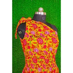 Vestido Midi Sexy Ajustado de Algodón 100% Transpirable con Estampado Floral Multicolor, Un Hombro Descubierto con Botón, Casual para Mujer, de Moda y de Gran Venta - Product Image 3